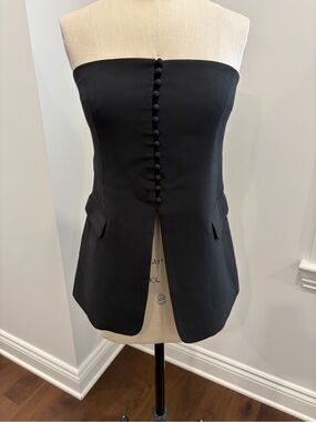 BOA Black Strapless Bustier Top with Covered Buttons